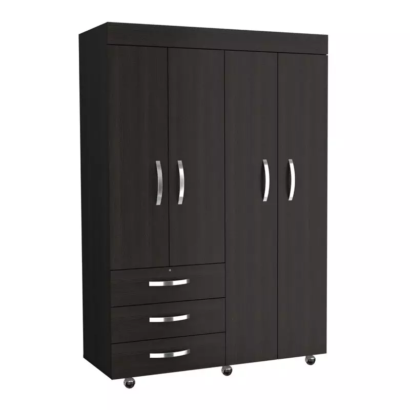 Wardrobe Armoire, With 1 Cabinet 1 Hidden Dresser- Black On The Left Side, A Two-door Cabinet with An Interior Hanging Rod