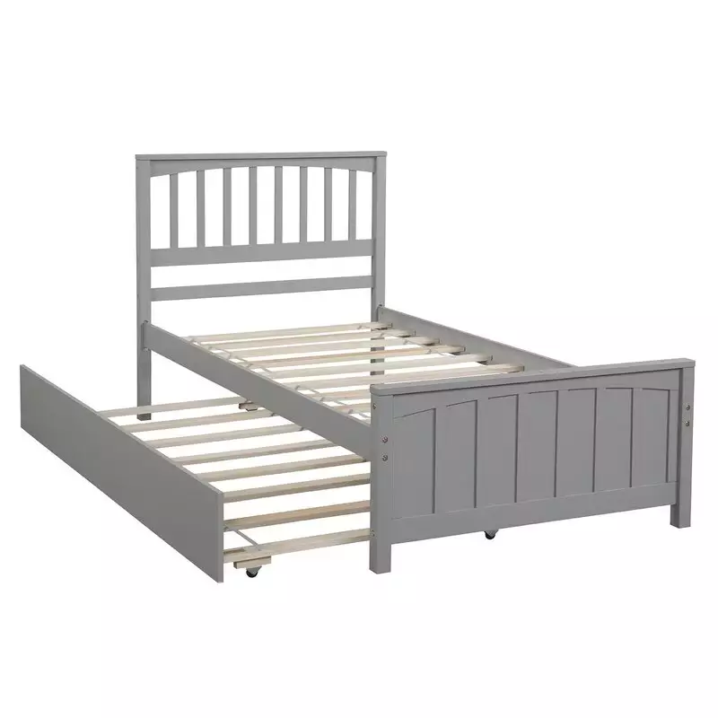 Modern Easy Assemble Flat Panel Urban Trundle Bed Solid Wood Twin Platform Bed
