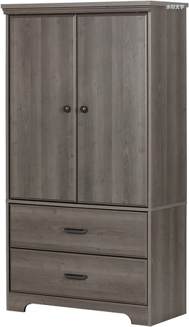 2-Door Armoire with Drawers, Gray Maple