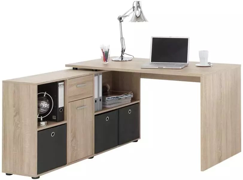 Modern Study Table Computer Desk with Cabinet Shelf Home Single Office Desk