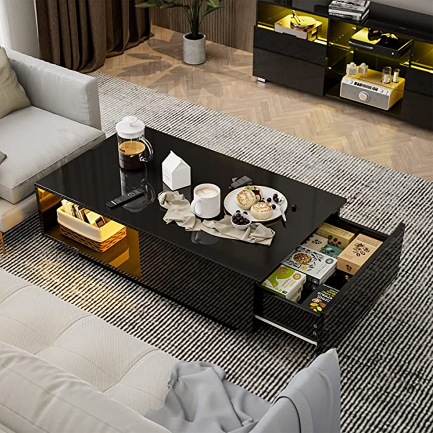 Hot Sale European Style High Glossy White Coffee Table with 1 Storage Drawers for Living Room