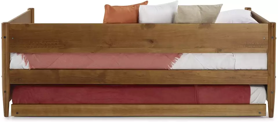 Mid-Century Panel Headboard Solid Wood Slats Day Bed Twin Size Daybed with Trundle