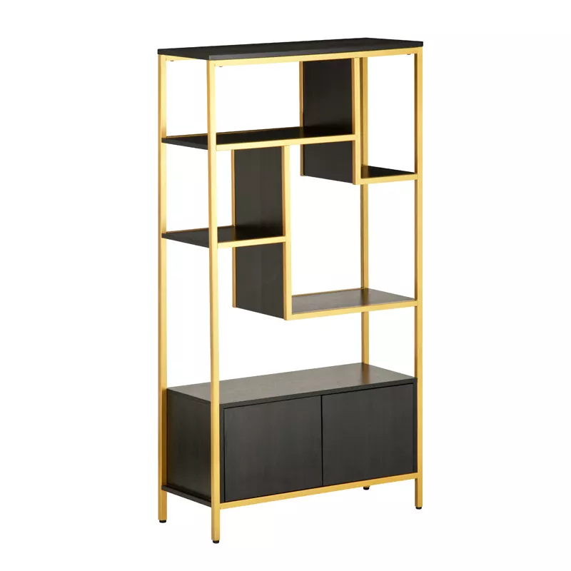 Multi-functional Modern Golden Color Book Rack Shelf with Cabinet & Drawer