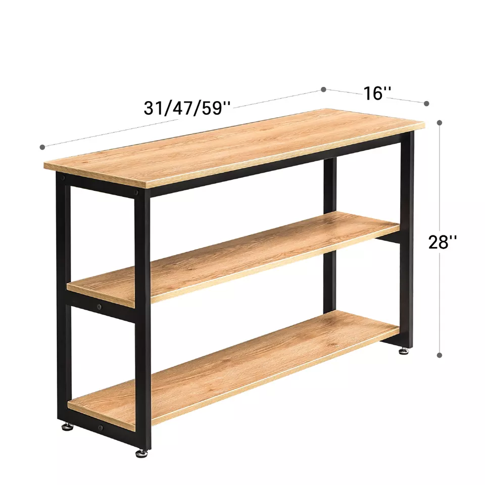 Modern Home Kitchen Dining Room Furniture Wooden Top Black Metal Frame Base Console Table Desk with Display Shelf Shelves IRON