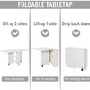 Mobile Drop Leaf Dining Table Folding Desk with 2 wheels Storage Shleves White