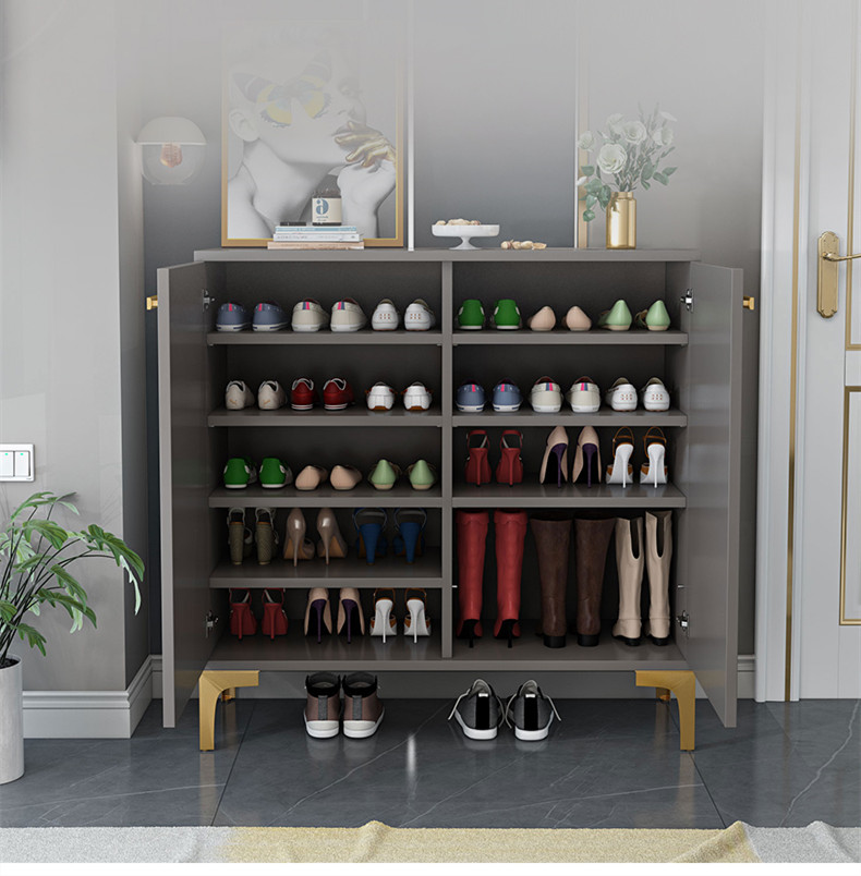 Fashion Rectangle Grey White 2 Door 3 Doors Particle Board Mdf Shoe Storage Cabinet
