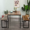 industrial Wooden Dining Table Set with 2 Benches in metal frame