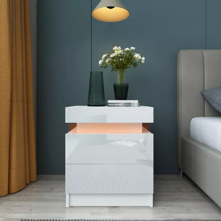 Modern Simple Bedside Table with LED Colorful Lights Bedside Cabinet