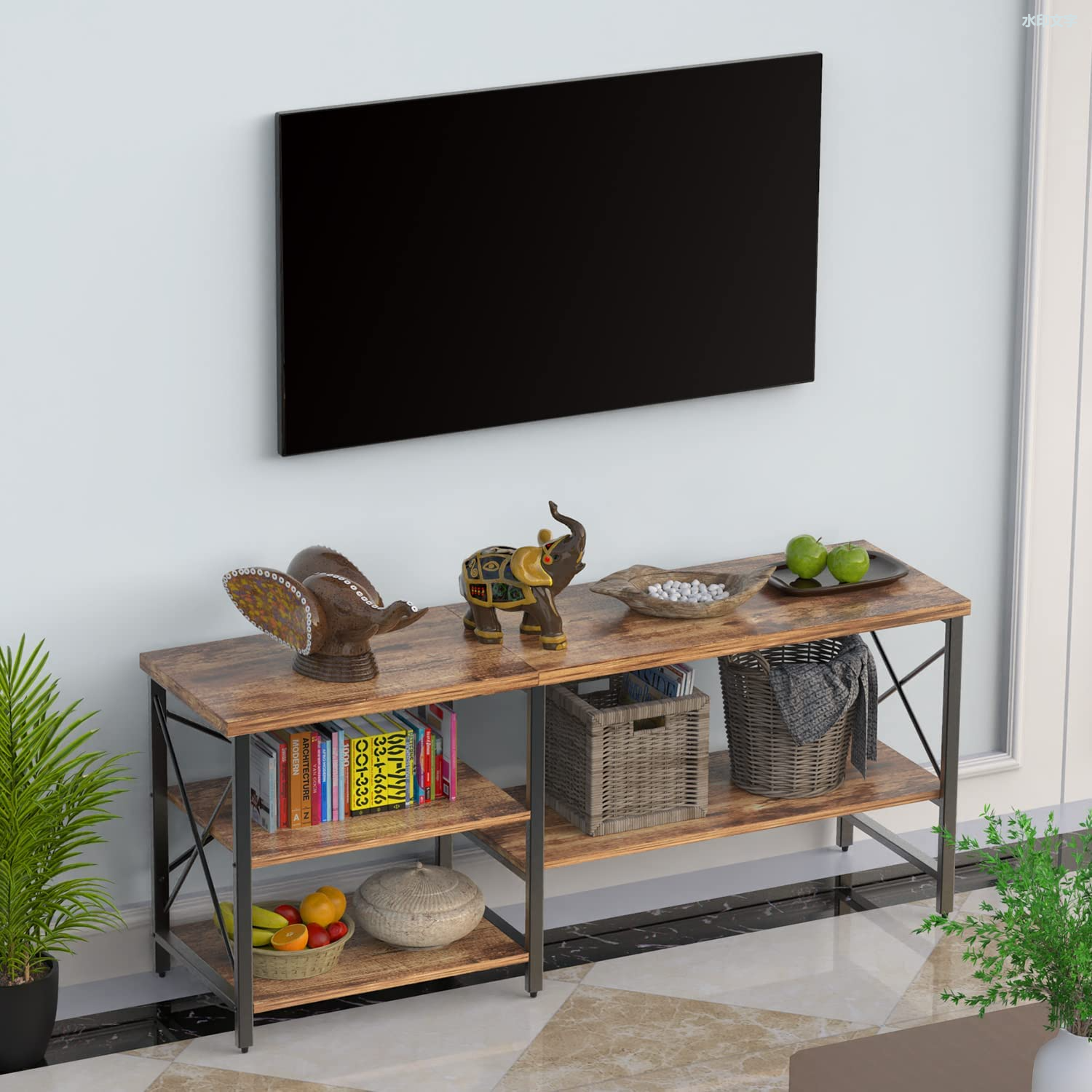 TV Table, Entertainment Center, 3-Tier TV Console, for Living Room, Entertainment Room, Rustic Brown